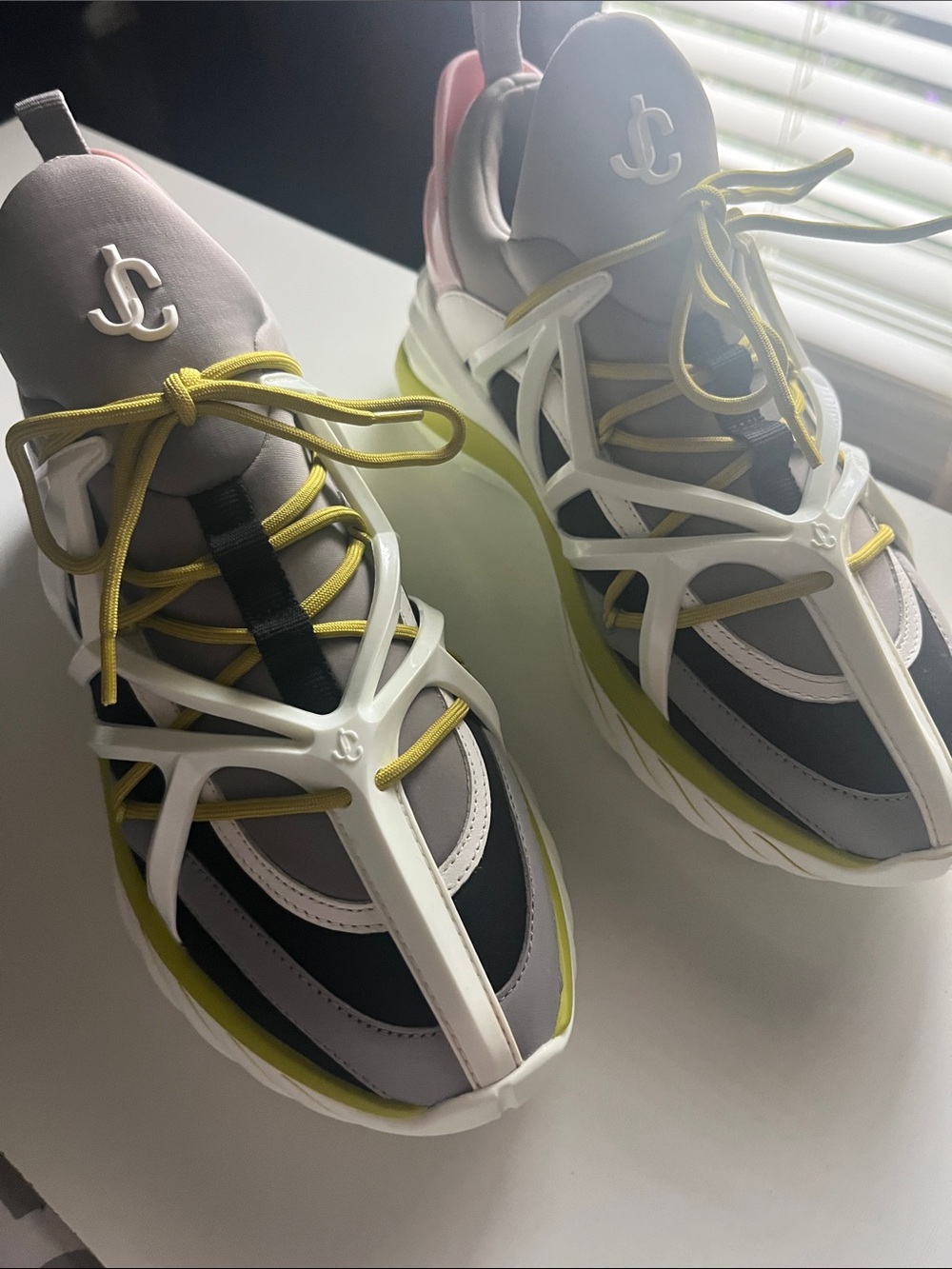 Jimmy Choo Grey, Black & Yellow Women's Fashion Sneakers in a Size 38